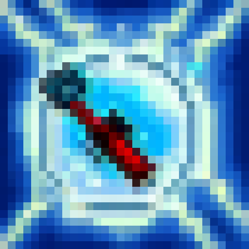 Create a 32x32 skill art icon of a futuristic laser weapon with a sleek, metallic design, featuring a glowing blue power core and a retractable blade in the inventory.