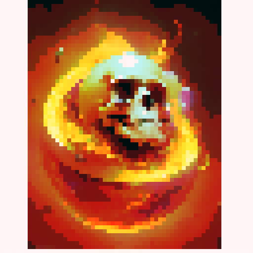 a floating skull in a ball of flames