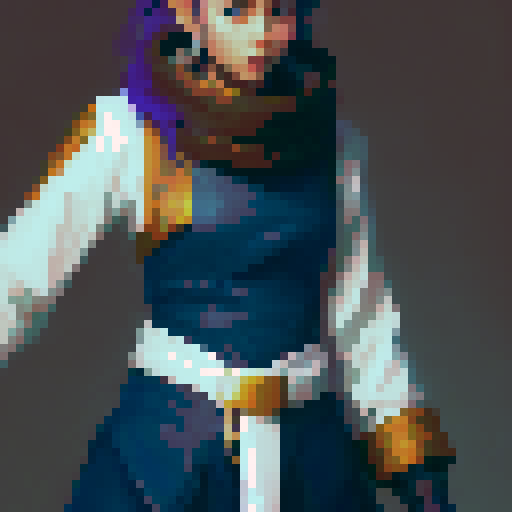 monk with a bead necklace, tall at 42 pixels, wearing a white belt hanging down in front of him with a gold buckle in a fantasy RPG style