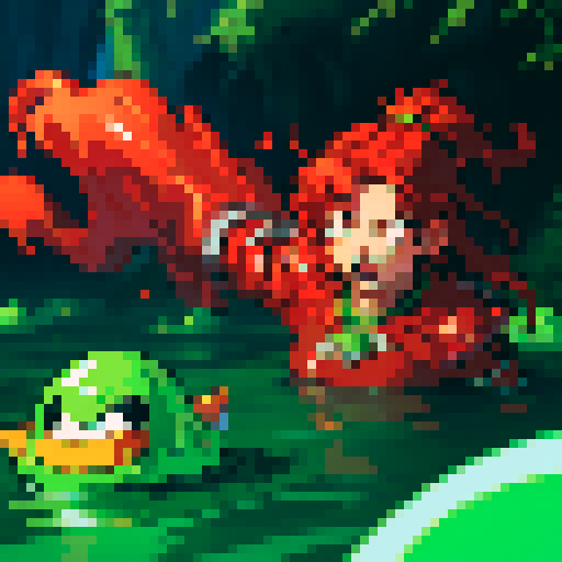 hero sinking into slime, hero drowning in slime, hero has red hair, hero has silver armor, reaching up, panic, sinking deep into slime