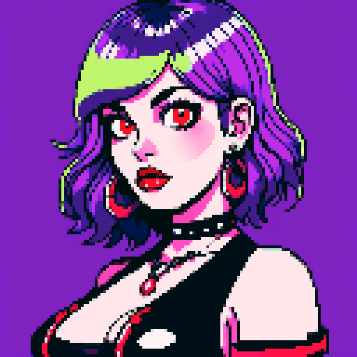 curvy, busty goth girl , whole head portrait, black hair, purple eyeshadow, red lipstick, wearing bikini, studded collar, glamour shot, vibrant srgb colors, edgy aesthetic