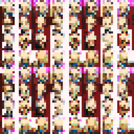 2D character, blond hair, vest, sword in hand, sprite sheet, walking, running, fighting animations, purple shirt, exposed chest, black hair, brown boots, muscle growth, pixel art style, sRGB colors