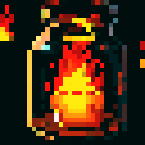 jar of fire waving, pixel art, sRGB, hand, 