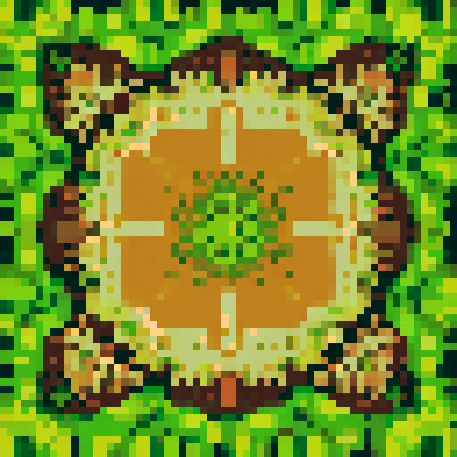 earth, grass, vibrant shades of green, intricate pixelated details, lively tufts of grass, textured soil, contrasting brown hues, seamless tile pattern, 2D game art, sRGB color space