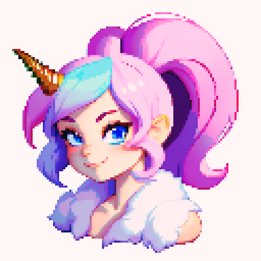 unicorn woman hybrid with cloven hooves, furry, playful expression, clear detail, pixel art style, full body character