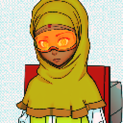Teenage black girl with orange hijab and neon orange glasses