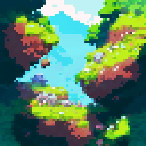 natural ridge in foreground, background consisting of dense vegetation, such as subtropical and temperate forests, cover for hunting, hilly and mountainous areas with suitable terrain for its stealthy hunting behavior, side scrolling game art, 8 bit pixel art, hard corner square pixels, 72 x 72 pixels, 32 color