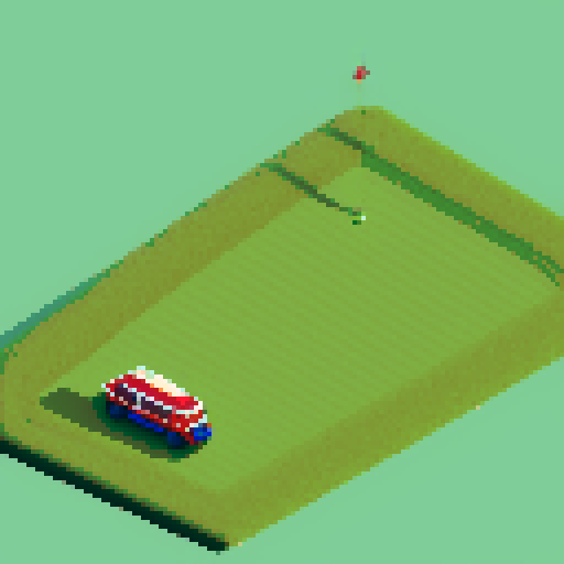 A spaceship taking off on a golf course