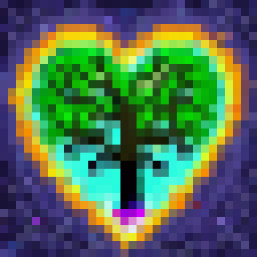 soul tree with a heart as its roots and a sunset in the background with birds in the air