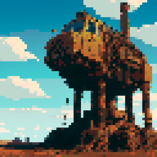 worn and weathered, industrial excavation machine, towering over the desolate landscape, surrounded by swirling clouds of dust and debris, with intricate mechanical gears and steampunk-inspired design
