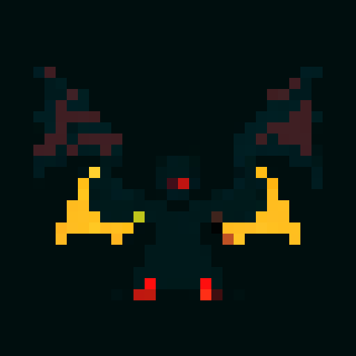 A terrifying demon cloaked in darkness, with smoky tendrils, massive wings, and glowing red eyes. It exudes an aura of fear and dread, blending into the shadows. No background.

