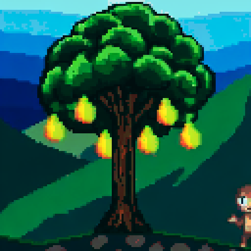 a seed growing into a tree, pixel art