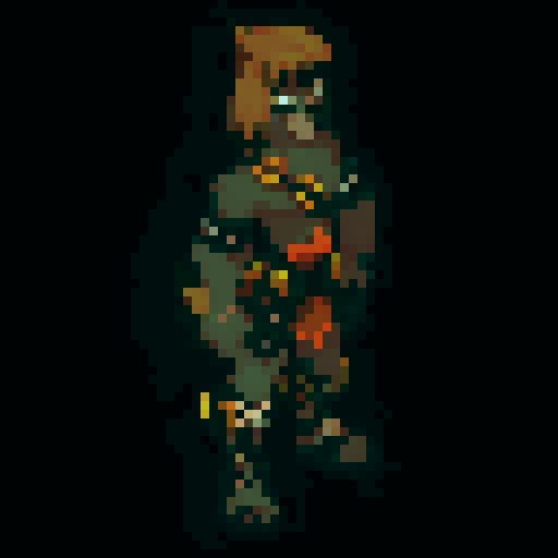 A pixel-art fighter for a 1v1 2D fighting game. The fighter is a “human” dog. See reference image.