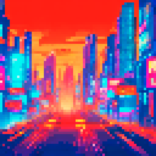 Cyberpunk city at night, neon-lit streets, towering skyscrapers, futuristic vehicles, glowing holograms, bustling crowds, rain-soaked pavement, steam rising from sewers, flickering streetlights, reflections in puddles, dark alleyways, towering advertisements, vibrant graffiti, smoky atmosphere, glitchy digital billboards, glitch art-inspired architecture, neon signs casting colorful glows, pixelated flying drones, cascading waterfalls of data, cityscape bathed in electric hues