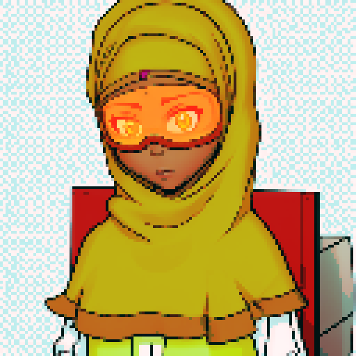 Teenage black girl with orange hijab and neon orange glasses