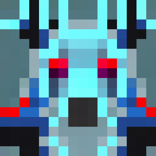 Ethereal Lucario, shimmering and translucent, gazes directly into the viewer's eyes in a 16x16 pixel art close up, her piercing blue aura contrasting with her white fur and red eyes, evocative of a classic game icon.