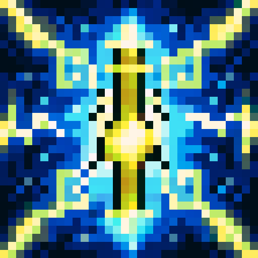 Create a close-up portrait of a wizard's staff as a game icon using 32x32 pixel art in a skillful and intricate style, with glowing runes, sparkling gems, and intricate carvings.