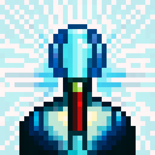 cyborg with laser beam weapon fixed on his shoulder, game icon, 32x32 pixel art, sRGB, skill art, close up, portrait
