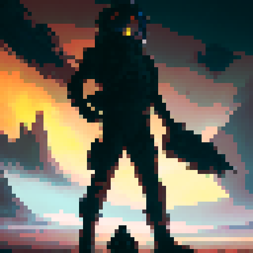 Futuristic, gritty, and dark. 
        
        Battle-worn space warrior, wielding an energy sword, stands on a barren planet with glowing red skies and a massive alien structure in the background.