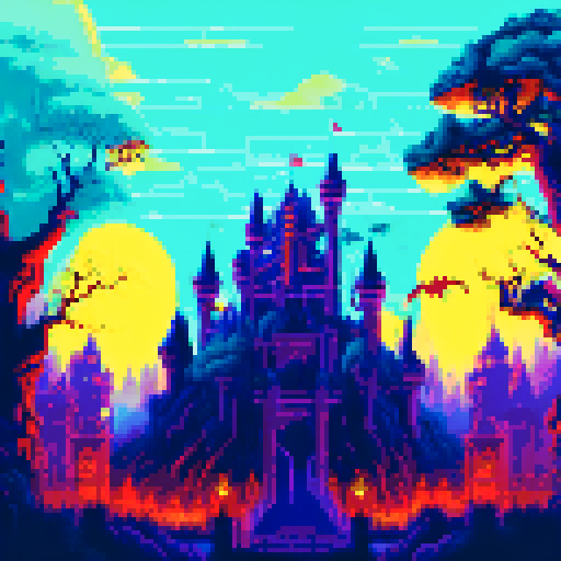 spooky castle, towering, ominous, moonlit, gloomy clouds, silhouettes of bats, gothic architecture, eerie shadows, misty graveyard, twisted trees, flickering lanterns, creaking gates, haunting atmosphere