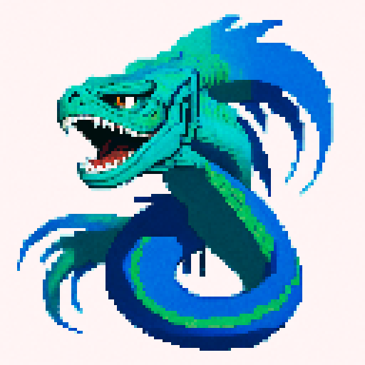 basilisk, blue and white color scheme, pixel art, sRGB