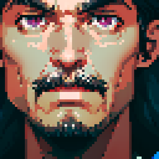 carlos cool guy, no moustache, chin hair, tired, dark eyes, sRGB, pixel art