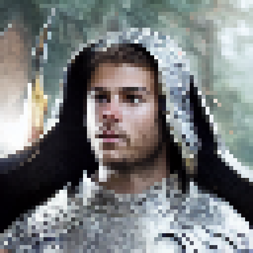 Magical football kicked through enchanted forest, dragons and unicorns watch as chainmail-clad warrior wields glowing sword, all in Fantasy RPG style.