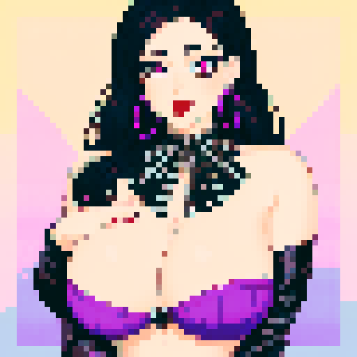 curvy, cute, goth girl,  black hair, purple eyeshadow, red lipstick. Nude glamour shot.