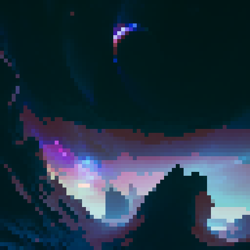 "Chromatic planet with rippling auroras, surrounded by tiny moons that spark like fireflies in the deep space abyss, rendered in a whimsical, painterly style."