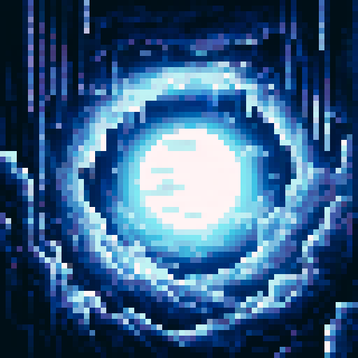 white, glowing, magical, electric orb floating in space, wide image, sRGB, pixel art, background, landscape