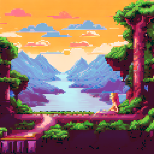 nudes, naked girls, sexy body, big boobs, sRGB, pixel art, background, landscape