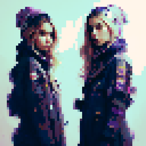 "Two stylish girls meticulously curate a fashion grid, incorporating bold patterns, vibrant colors, and whimsical accessories, all while maintaining a chic and sophisticated aesthetic reminiscent of Art Deco design."