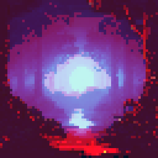 Scary, twisted trees with glowing red eyes, thick fog, eerie moonlight, creepy creatures lurking in a pixel art forest, sRGB, pixel art, background, landscape