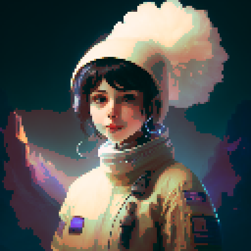 Night city street light background, profile picture, young girl, smile, rounded face, blue eyes, short black hair, white shirt, beige hat, red neck ribbon, facing directly