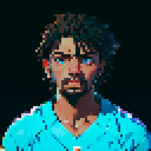 nfl football player, profile view, forward-facing, wearing jersey, no helmet, game icon style, 32x32 pixel art, sRGB, skillful expression, close-up portrait
