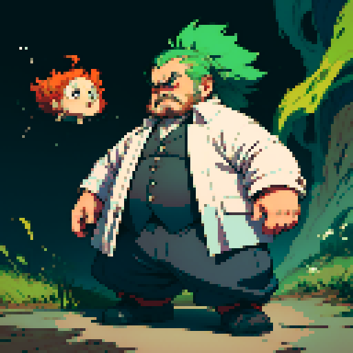 fat mad scientist fat facing left ready to fight full-body image