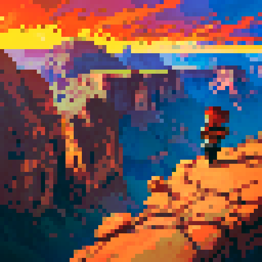 Gila Monster-inspired Pokemon, fiery and earthy, pixel art, sRGB, red rock Grand Canyon landscape