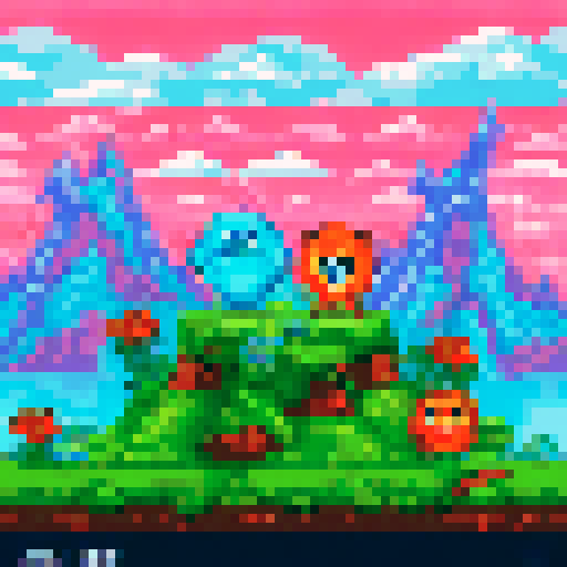 Colorful and playful, a sprite sheet of adorable monsters with big eyes and fluffy fur, each with their own unique shape and vibrant hue, white background. 16x16 style.