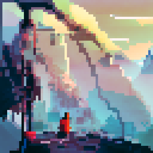 Majestic snow-capped peaks rise above a tranquil Chinese landscape, dotted with pagodas and cherry blossoms, all in the style of a stunning landscape portrait.