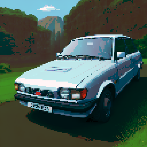 Photorealistic, centered Lada 2114in a three quarter view, right wheel in front, clean background, pixel art style with sRGB colors