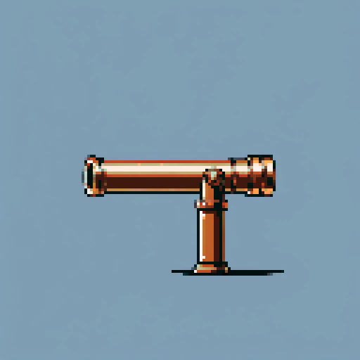 I want a tall vertical copper pipe that looks like a cannon barrel. I want this object usable an asset in a videogame, meaning only one object per image, outlined with a strong black stroke, on a solid-color background.