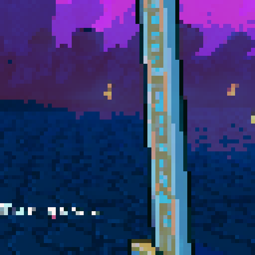 First-person view of a modern, pixel-style sword slicing through a vibrant, pixelated forest with a gleaming, metallic blade reflecting the vibrant, neon colors of the surrounding environment