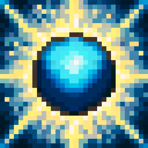 aqua barrier, vibrant colors, pixelated details, intense shading, glowing effect, water droplets, reflective surface, skill icon, dynamic composition, close-up view, portrait style, 32x32 pixel art, sRGB color space