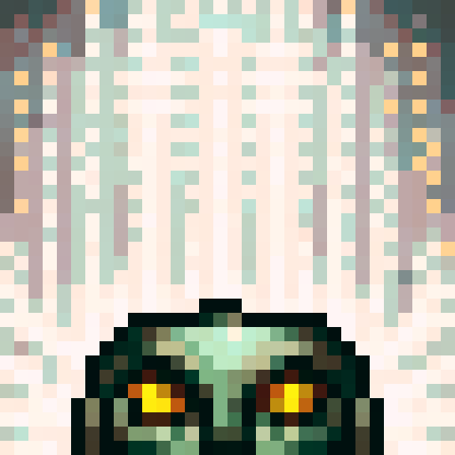 cyborg head, armored faceplate, glowing red eyes, metallic textures, intricate wiring, mechanical jaw, sleek design, futuristic details, game icon, 32x32 pixel art, sRGB, skill art, close up, portrait