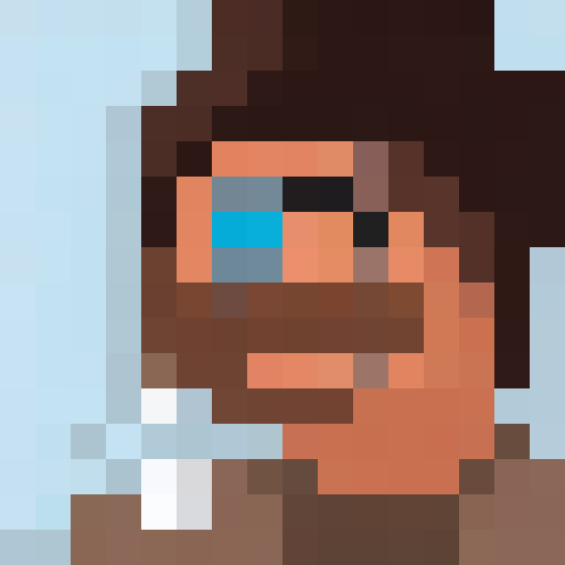 A dude with brown scruffy hair and a scruffy beard using a hunting horn