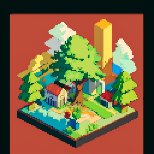 Giant Pineapple tree. Isometric view, set at night. With little baby pineapple saplings around. No background. 6-colour palette.
