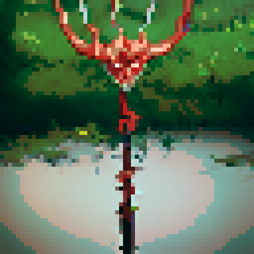 fleshy creature with a thorny iron crown and tuning forks for hands and feet that hovers above the ground