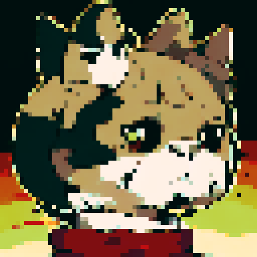 "Cute puppy and angry kitten in a close-up character portrait, depicted in anime style with pixel art details."