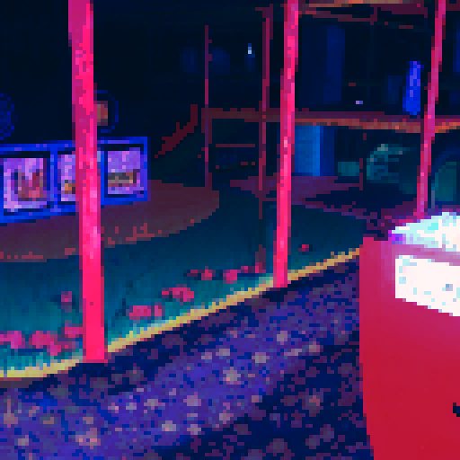 horror entry to indoor playground with toys and a horror and dark theme