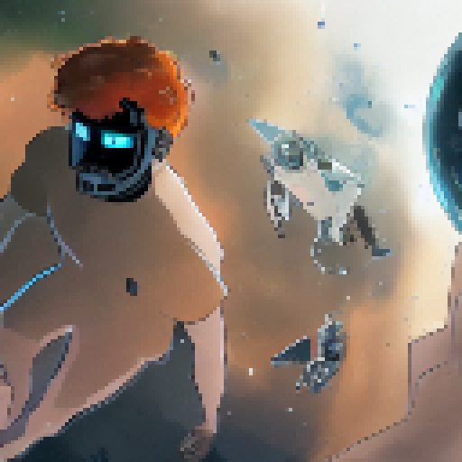 Brown astronaut hovers in the dark space, overlooking the twinkling city lights of Earth below, while a Twitter bird perches on an asteroid and a satellite orbits in the distance; the future is bright with the landscape portrait style.